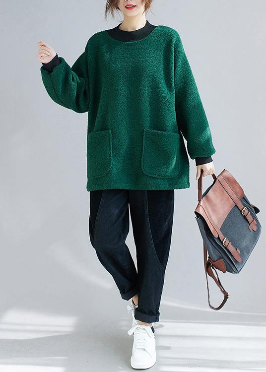 Bohemian o neck pockets clothes For Women Tutorials green shirt - SooLinen