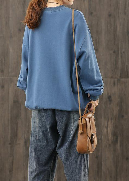 Bohemian o neck top silhouette Shape blue Cartoon print top - SooLinen