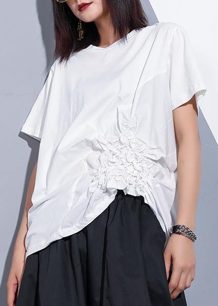 Bohemian o neck Cinched cotton clothes For Women design white blouses summer - SooLinen