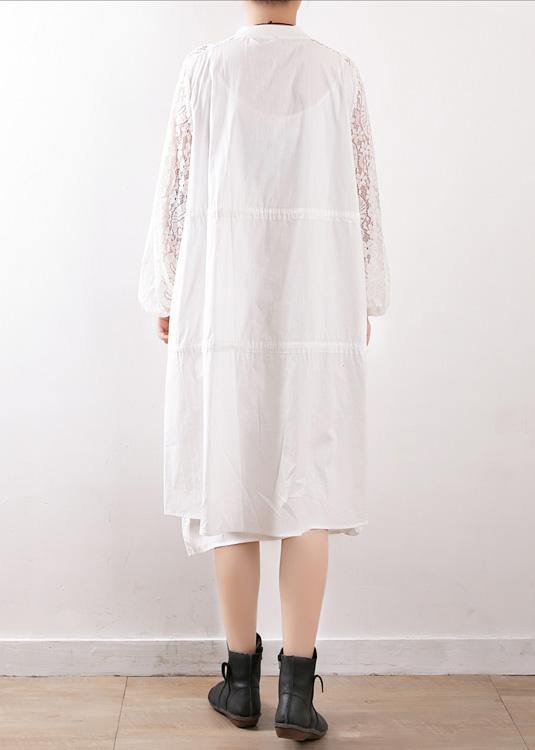 Bohemian o neck zippered Plus Size tunic pattern white cotton outwears fall - SooLinen