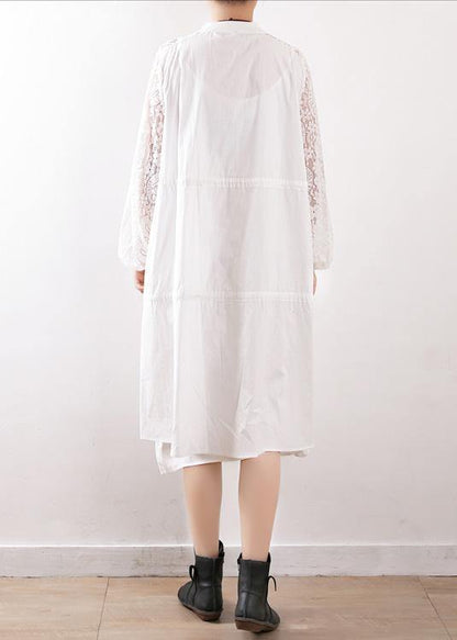 Bohemian o neck zippered Plus Size tunic pattern white cotton outwears fall - SooLinen