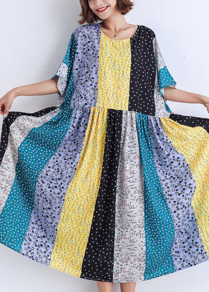 Bohemian Patchwork Leinen Baumwolle Kleiderschränke Boutique Runway mehrfarbig gestreift Robe Kleid Sommer