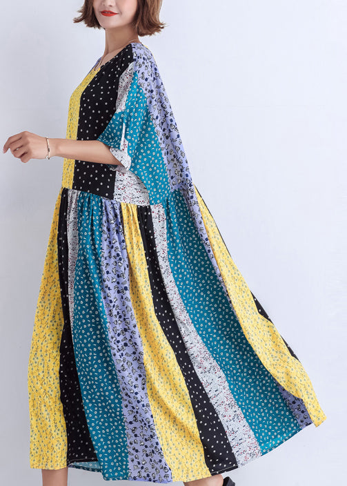 Bohemian Patchwork Leinen Baumwolle Kleiderschränke Boutique Runway mehrfarbig gestreift Robe Kleid Sommer