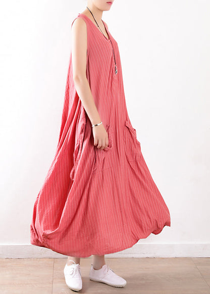 Böhmische rosa Leinenroben in Übergröße Stoffe mit Rundhalsausschnitt Übergrößen Sommerkleid