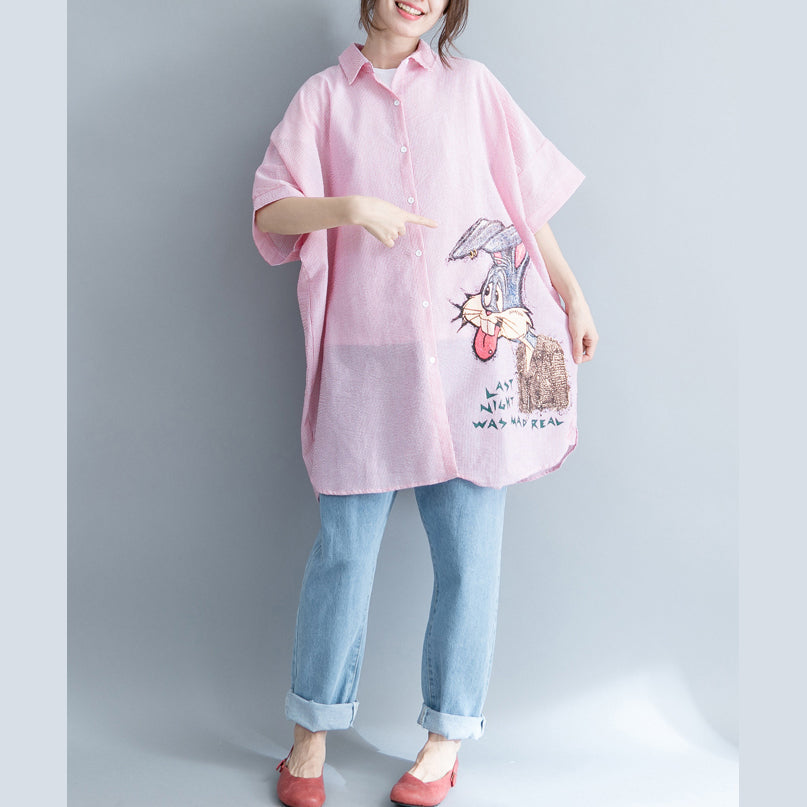 Böhmische rosa gestreifte Baumwollkleidung Süßigkeiten Outfits Revers Stickerei tägliche Kleider