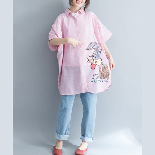 Böhmische rosa gestreifte Baumwollkleidung Süßigkeiten Outfits Revers Stickerei tägliche Kleider