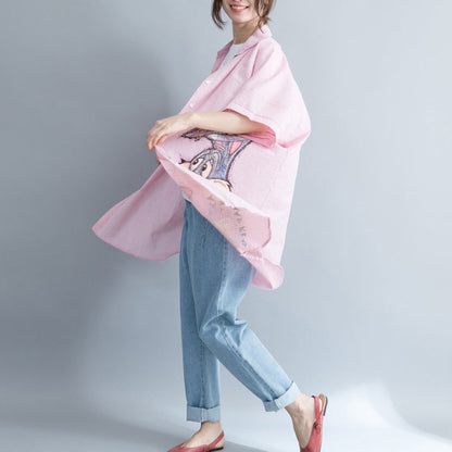 Böhmische rosa gestreifte Baumwollkleidung Süßigkeiten Outfits Revers Stickerei tägliche Kleider