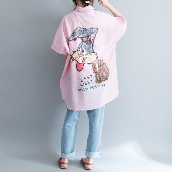 Böhmische rosa gestreifte Baumwollkleidung Süßigkeiten Outfits Revers Stickerei tägliche Kleider