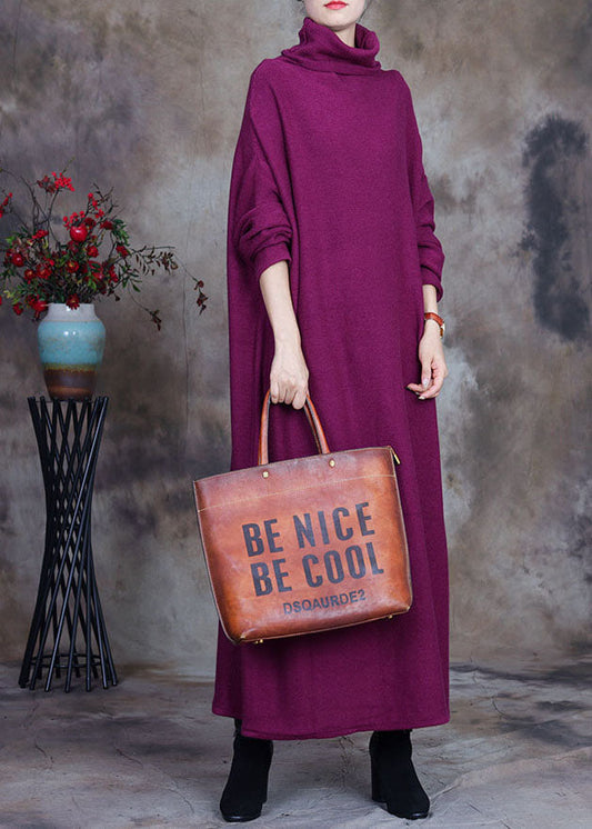 Böhmisches lila rotes lockeres Strick-Urlaubskleid Frühling