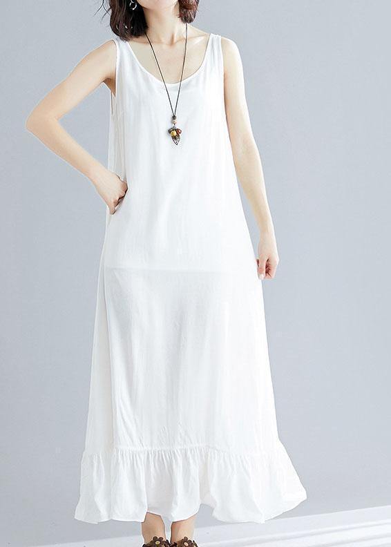 Bohemian white cotton dresses sleeveless cotton robes summer Dress - SooLinen