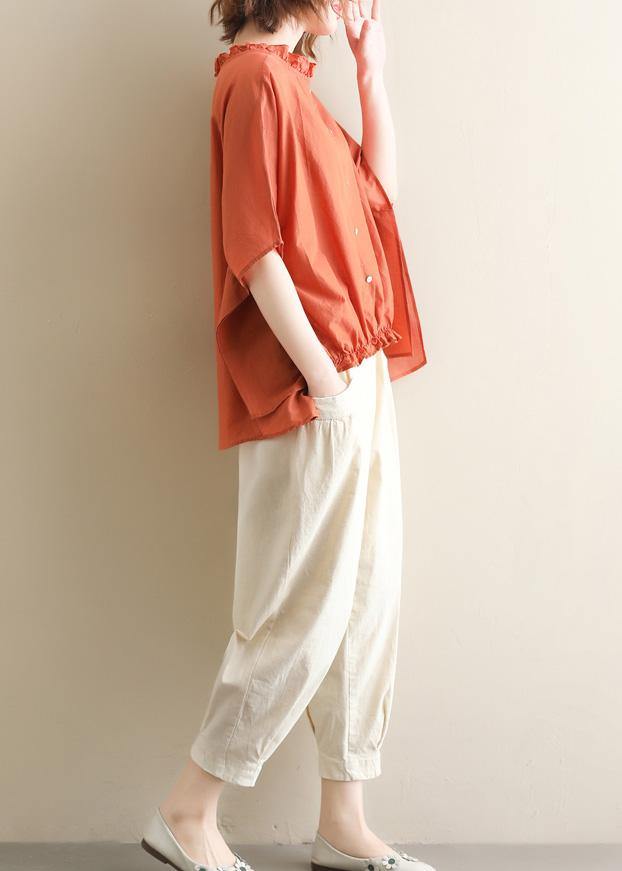 Bohemian wild pants casual beige Shape elastic waist asymmetric women pants - SooLinen