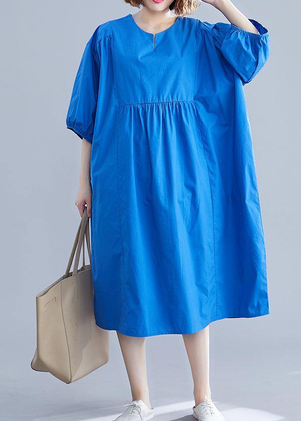 Bohemian Cinched cotton clothes Women Shape blue Maxi Dress summer - SooLinen