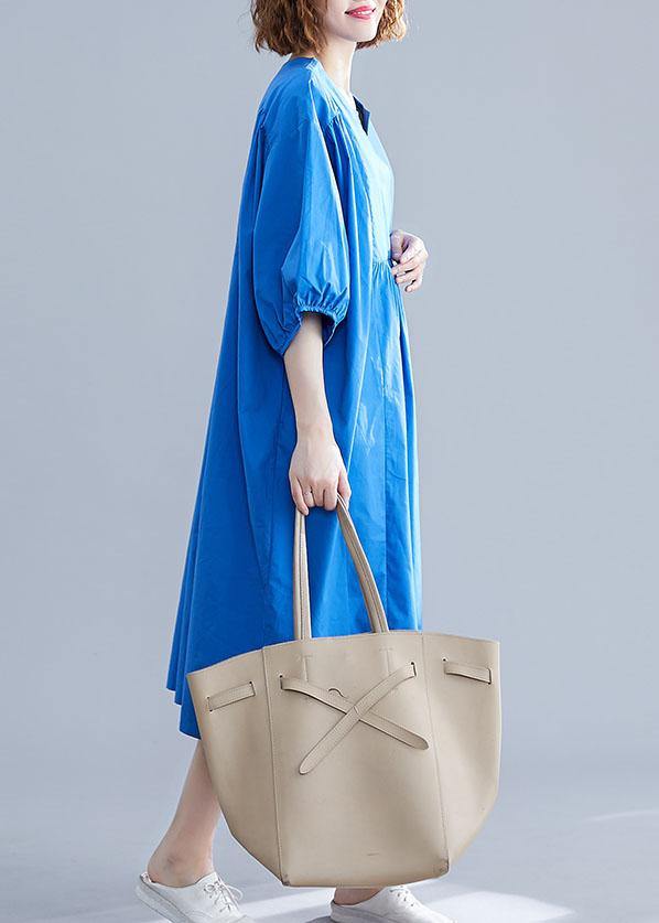 Bohemian Cinched cotton clothes Women Shape blue Maxi Dress summer - SooLinen