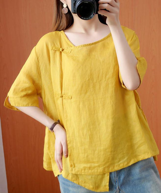 Bohemian yellow clothes o neck Cinched Dresses blouse - SooLinen