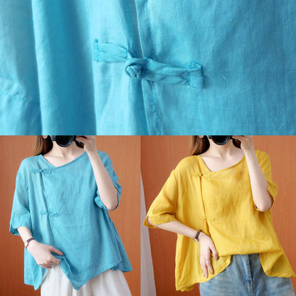 Bohemian yellow clothes o neck Cinched Dresses blouse - SooLinen