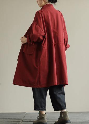 Bohemian zippered pockets fine fall Coats Women red baggy coat - SooLinen