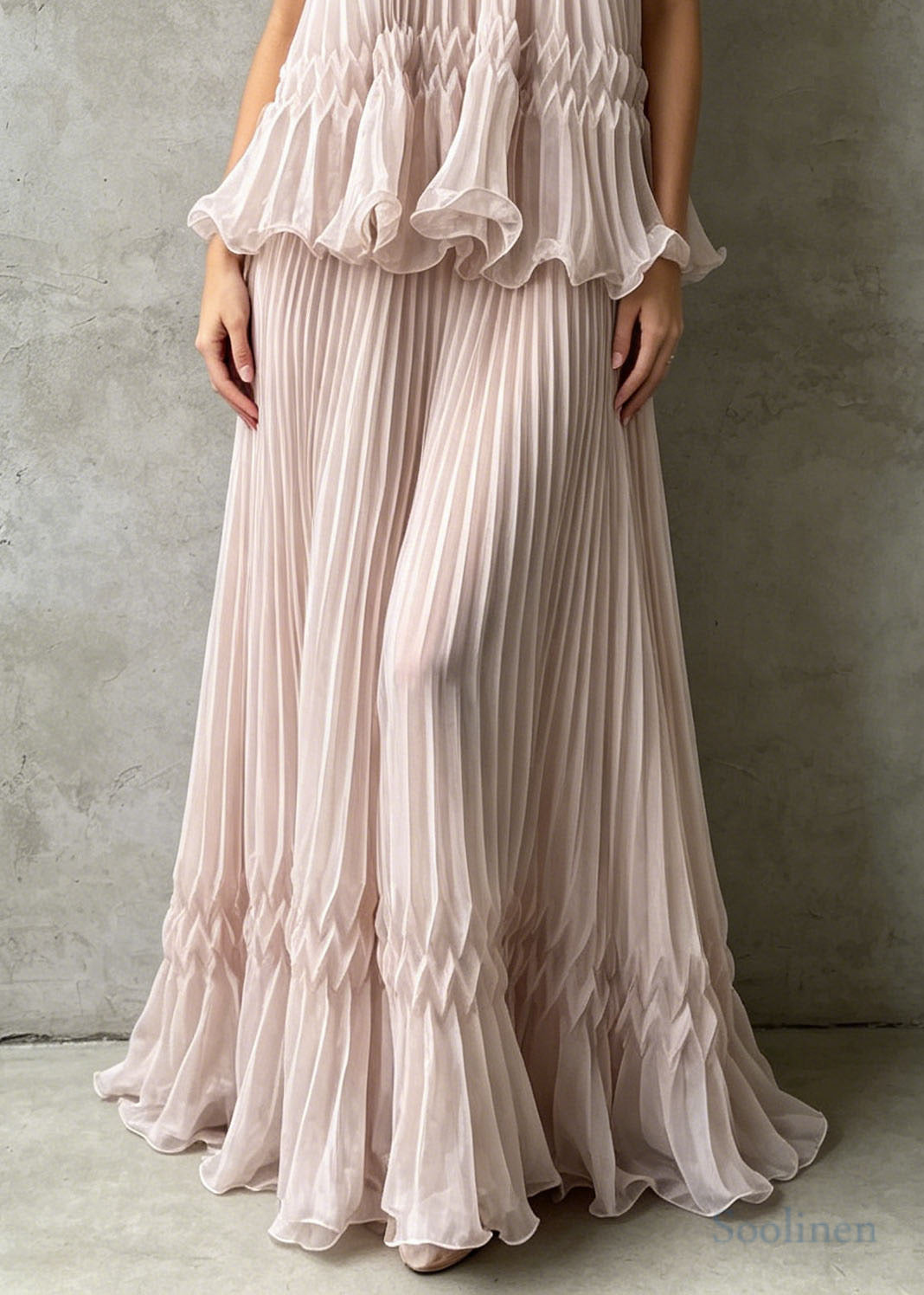 Boho Apricot Halter Backless Wrinkled Chiffon Party Dress Summer