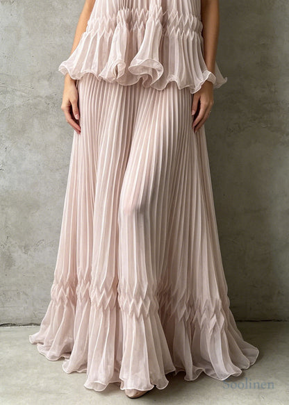 Boho Apricot Halter Backless Wrinkled Chiffon Party Dress Summer
