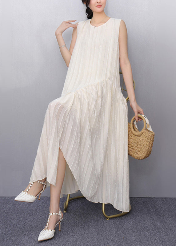 Boho Beige O-Neck Patchwork Party Maxi Dress Sleeveless