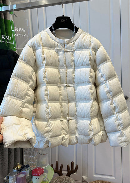 Boho Beige Oversized Chinese Button Duck Down Down Coats Winter