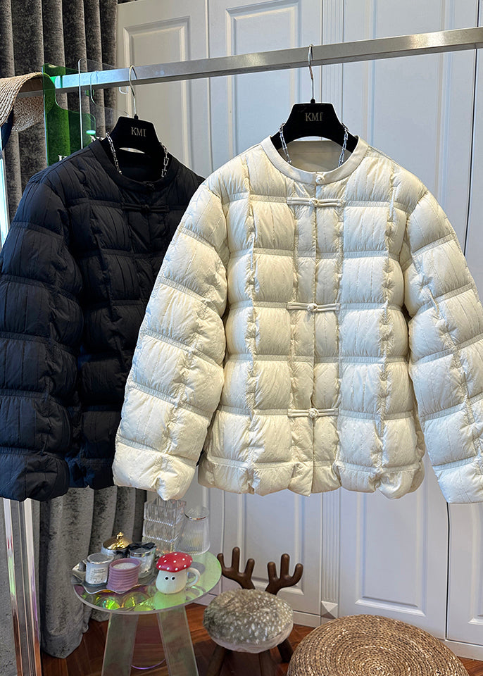 Boho Beige Oversized Chinese Button Duck Down Down Coats Winter