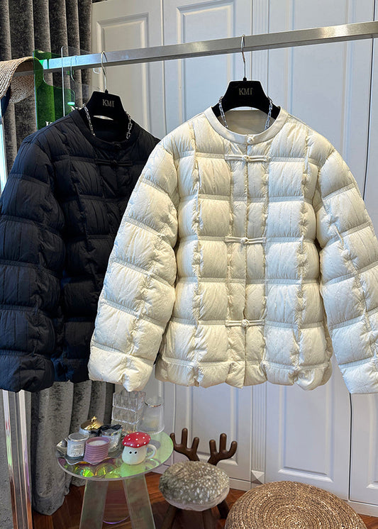 Boho Beige Oversized Chinese Button Duck Down Down Coats Winter