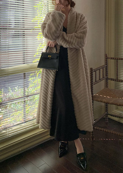 Boho Beige Oversized Faux Mink Hair Trench Coats Winter
