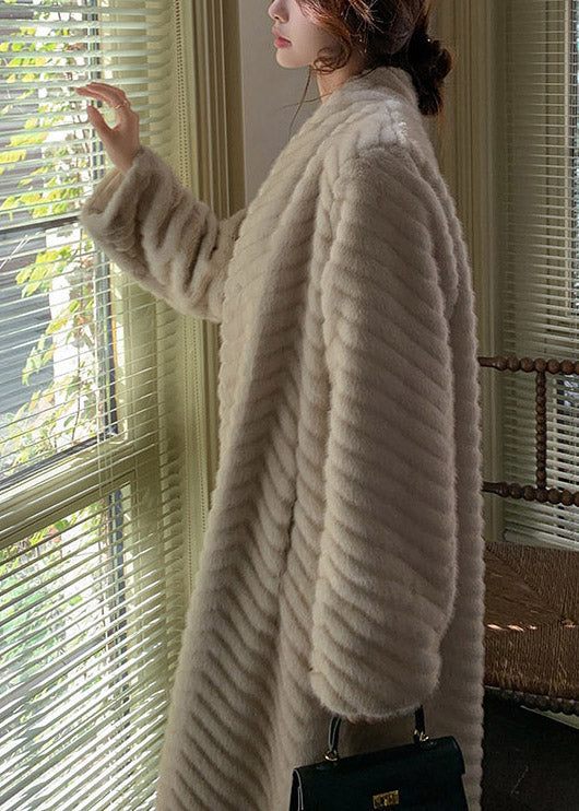 Boho Beige Oversized Faux Mink Hair Trench Coats Winter