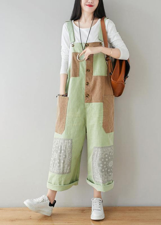Boho Beige Patchwork Jeans Jumpsuit - SooLinen