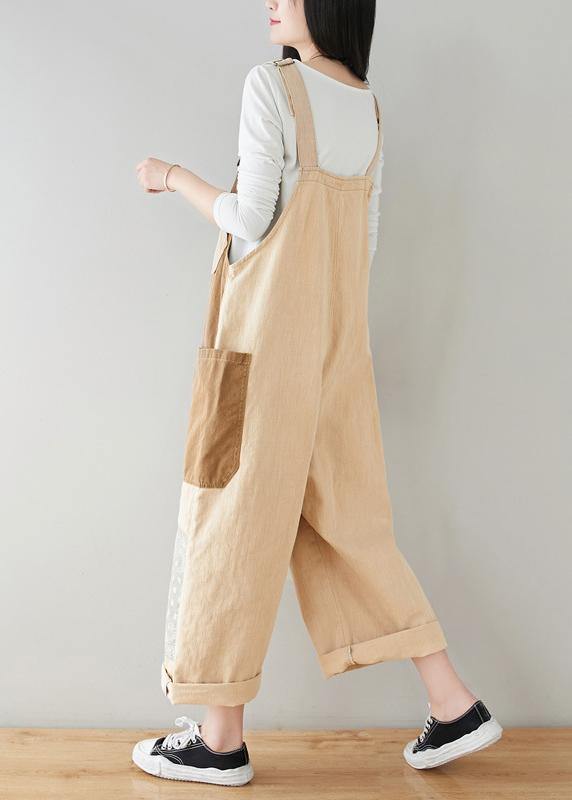 Boho Beige Patchwork Jeans Jumpsuit - SooLinen