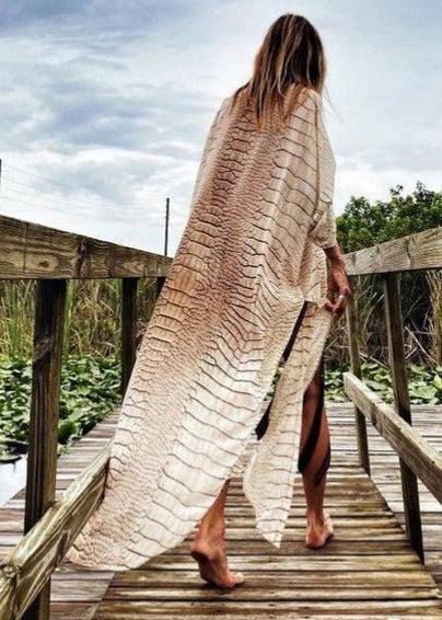 Boho Beige Striped Side Open Cotton UPF 50+ Cardigans Summer