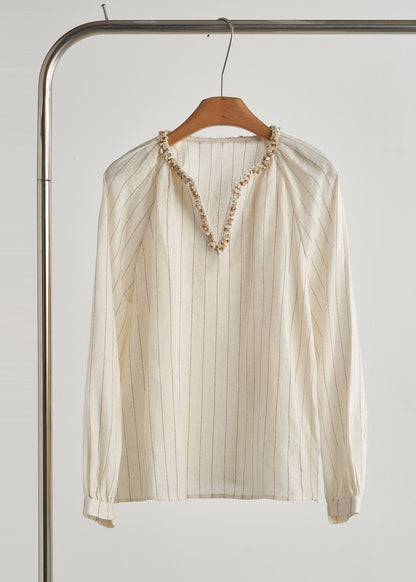 Boho Beige Zweiteiler mit V-Ausschnitt und Streifen – Frühlingsoutfits