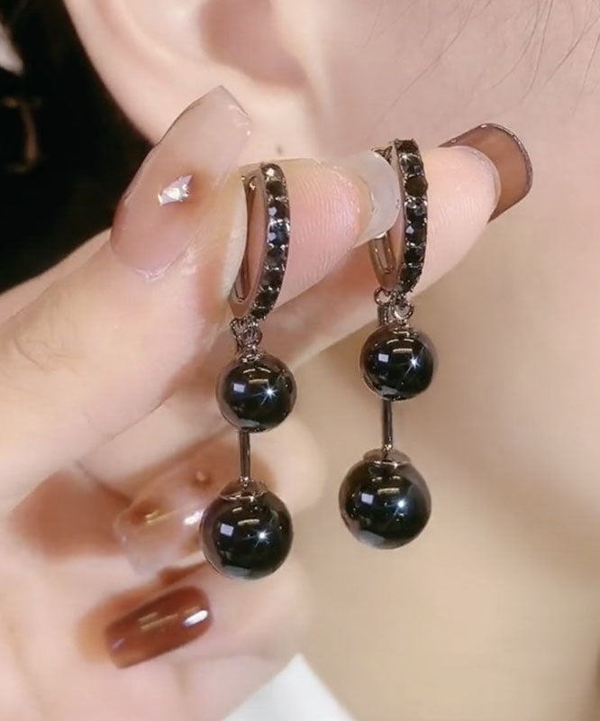 Pendientes colgantes de aleación negra estilo bohemio con gemas incrustadas