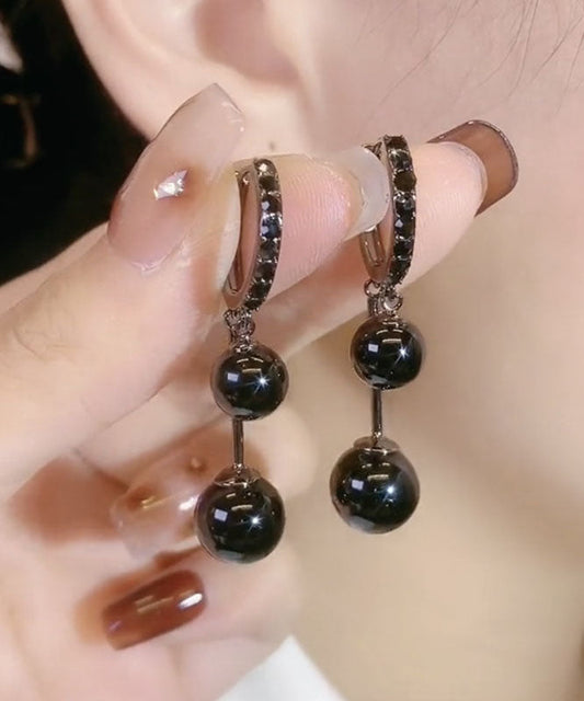 Pendientes colgantes de aleación negra estilo bohemio con gemas incrustadas