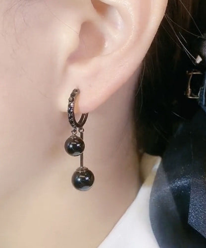 Pendientes colgantes de aleación negra estilo bohemio con gemas incrustadas