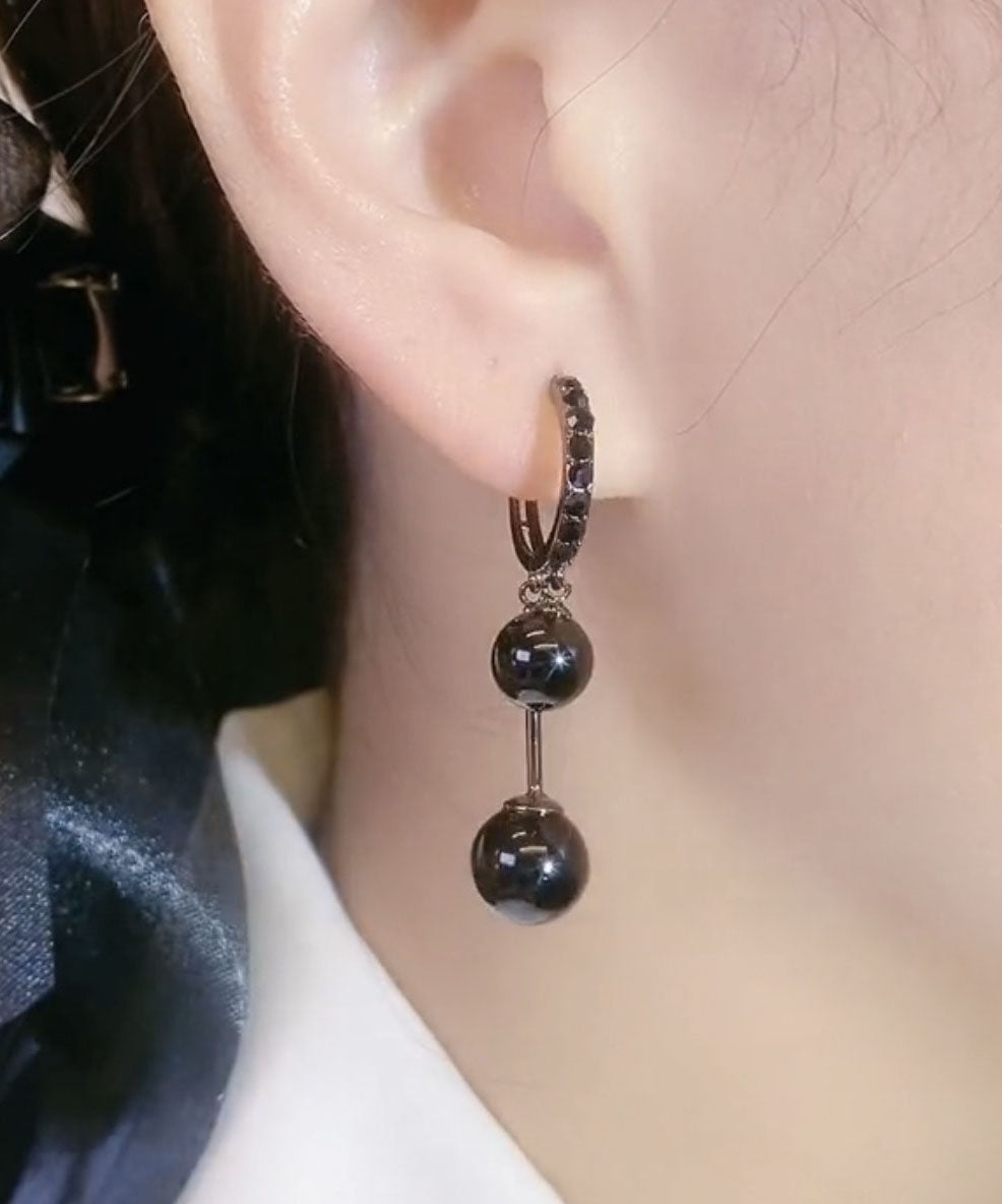 Pendientes colgantes de aleación negra estilo bohemio con gemas incrustadas