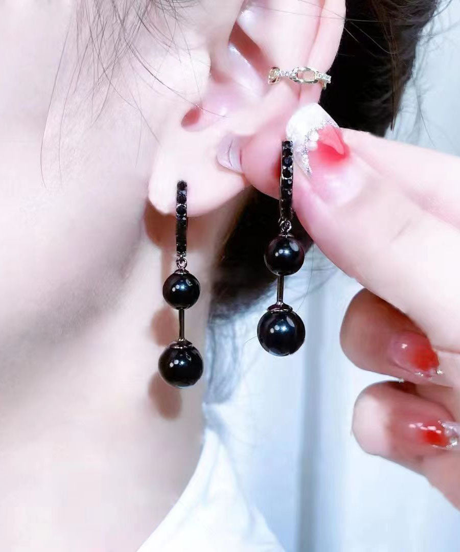 Pendientes colgantes de aleación negra estilo bohemio con gemas incrustadas