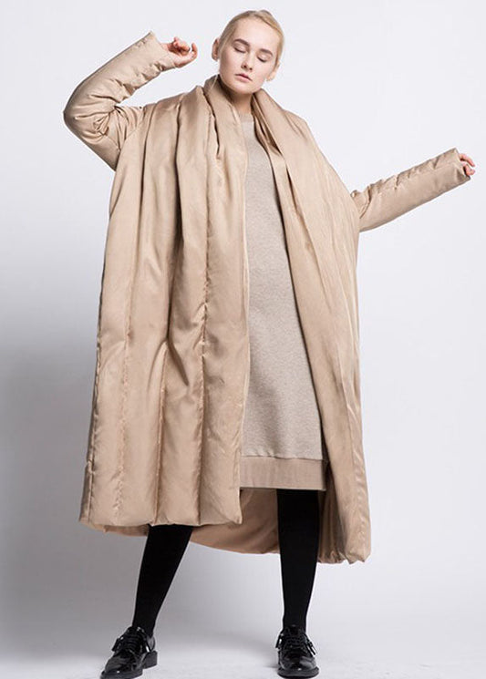 Boho Schwarzer Schleifentaschen Dicker lockerer Winter-Daunenmantel