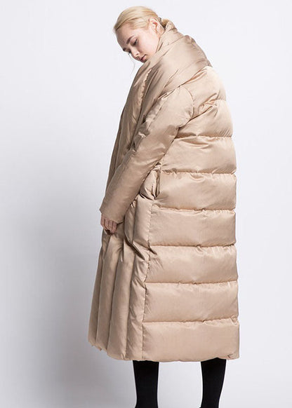 Boho Schwarzer Schleifentaschen Dicker lockerer Winter-Daunenmantel