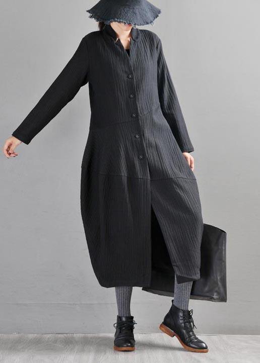 Boho Black Button Long Linen long Trench Coat - SooLinen