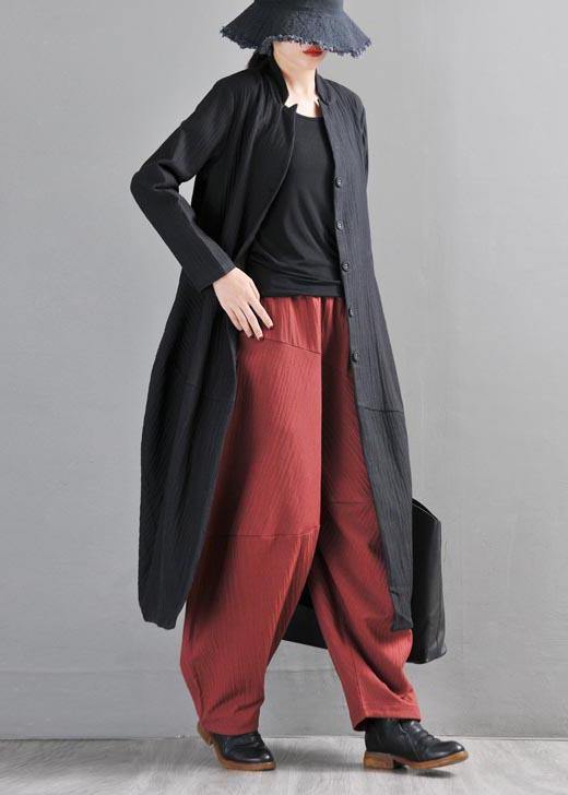 Boho Black Button Long Linen long Trench Coat - SooLinen