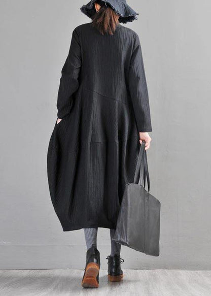 Boho Black Button Long Linen long Trench Coat - SooLinen
