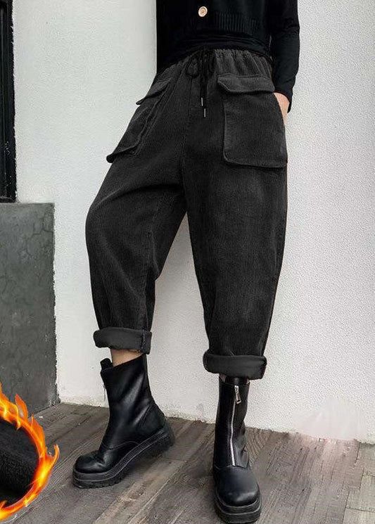 Boho Schwarze Cordhose mit Taschen Winter
