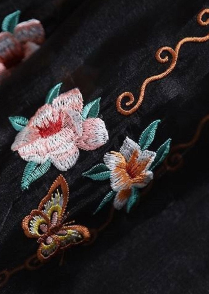 Boho Schwarz Elastische Taille Bestickte Tüll Maxi Röcke Sommer