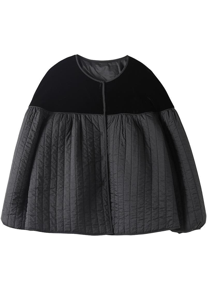 Boho Schwarz O-Ausschnitt Knopf Patchwork Winterjacken Langarm