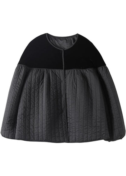 Boho Schwarz O-Ausschnitt Knopf Patchwork Winterjacken Langarm