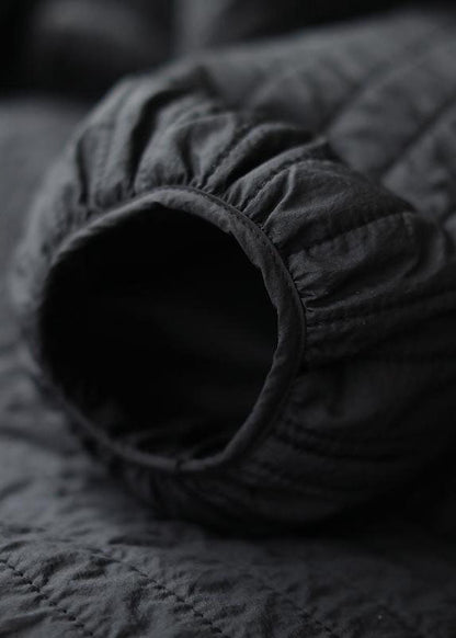 Boho Schwarz O-Ausschnitt Knopf Patchwork Winterjacken Langarm