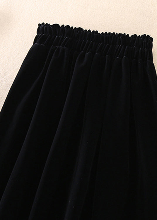 Boho Schwarz Patchwork Seidenveloursrock Frühling