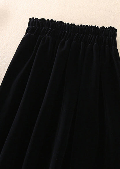 Boho Schwarz Patchwork Seidenveloursrock Frühling