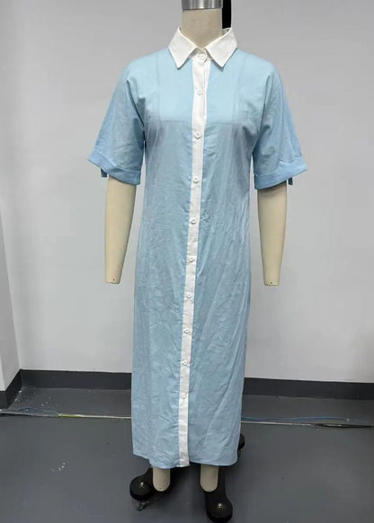 Boho Black Peter Pan Collar Patchwork Holiday Long Shirts Dress Summer